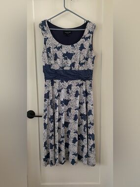Perceptions Navy and White Printed Sleeveless Dress